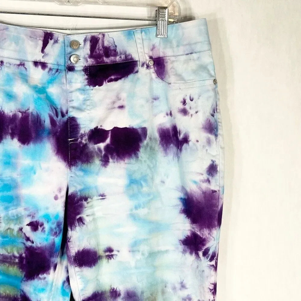 Cato Size 12 Pants Tie Dye Handmade Blue‎ Purple Boho High Rise Festival 1366